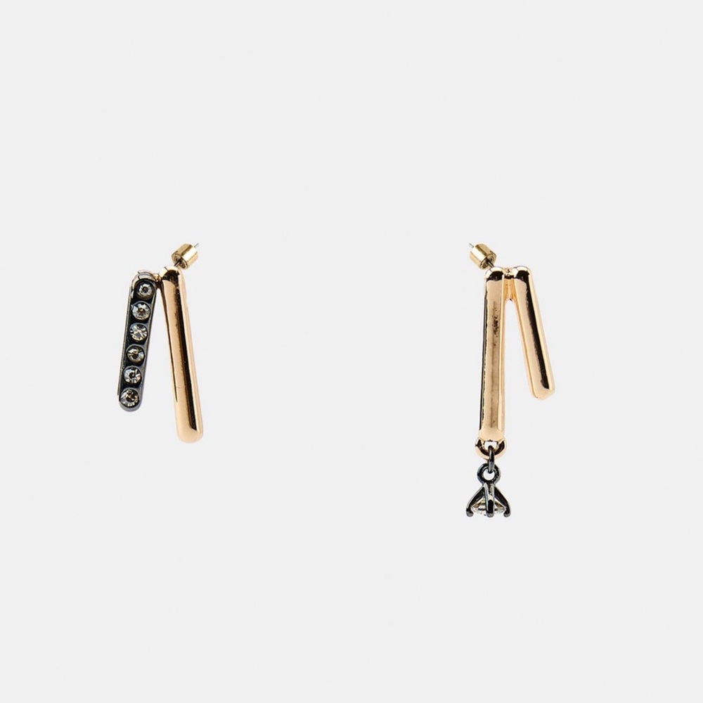 NIB Zara Bar Studded Gold Silver Asymmetric Jewel Charm